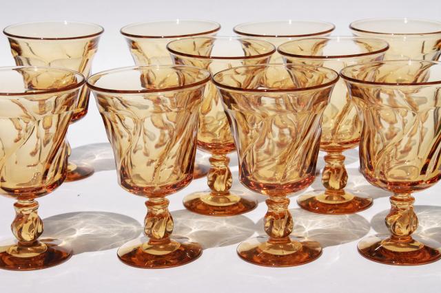 photo of Fostoria Jamestown amber glass stemware, set of 10 water goblets or large wine glasses #1