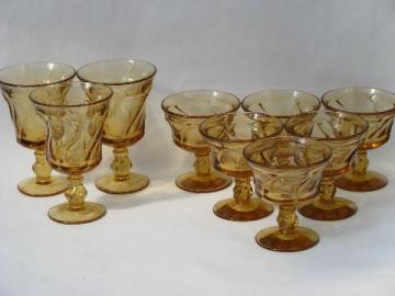 catalog photo of Fostoria Jamestown amber glass water glasses, sherbets stemware lot