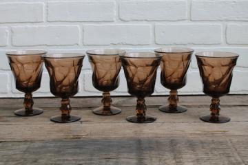 catalog photo of Fostoria Jamestown smoke brown glass goblets, vintage water or wine glasses set of 6 