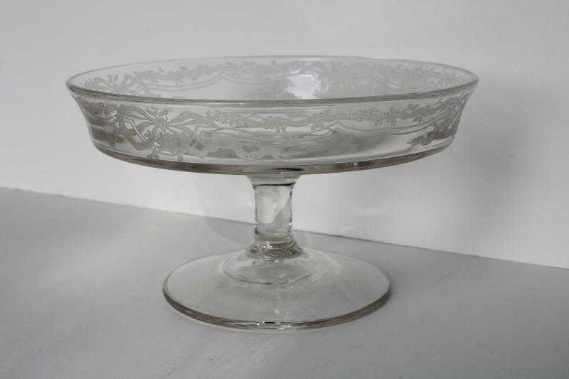 photo of Fostoria Romance pattern etched glass cheese stand or bonbon plate, tiny pede #1