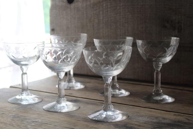 photo of Fostoria Sprite pattern wheel cut stemware, 1950s vintage martini cocktail glasses #1