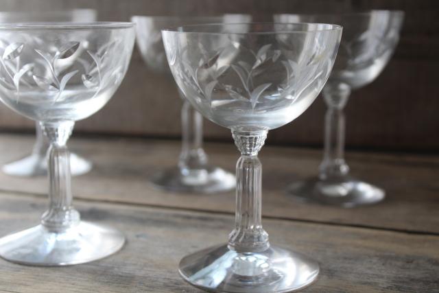 photo of Fostoria Sprite pattern wheel cut stemware, 1950s vintage martini cocktail glasses #4