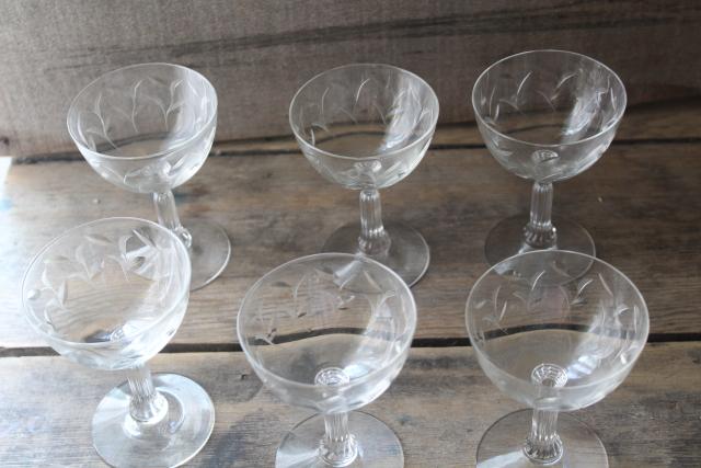 photo of Fostoria Sprite pattern wheel cut stemware, 1950s vintage martini cocktail glasses #5