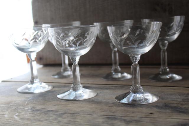 photo of Fostoria Sprite pattern wheel cut stemware, 1950s vintage martini cocktail glasses #6