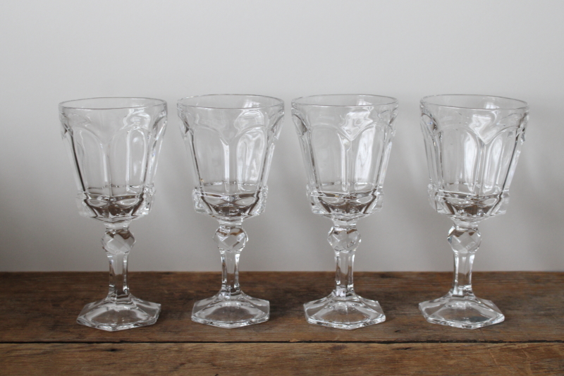 photo of Fostoria Virginia pattern wine glasses set of four, crystal clear vintage stemware  #1