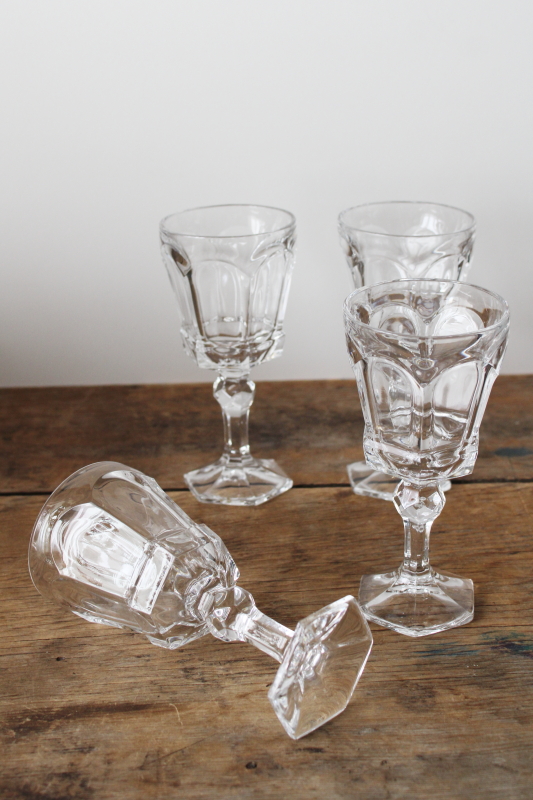 photo of Fostoria Virginia pattern wine glasses set of four, crystal clear vintage stemware  #3