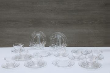 catalog photo of Fostoria Willow etched pattern glass tea set cups saucers plates vintage