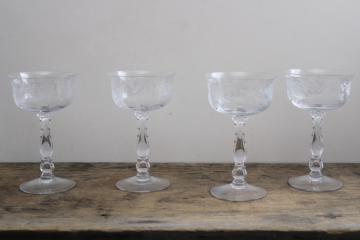 catalog photo of Fostoria Willowmere roses etch champagne glasses set, vintage crystal stemware