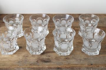 catalog photo of Fostoria coin glass drinking glasses, vintage set 8 lowball tumblers, clear glass w/ frosted coins 