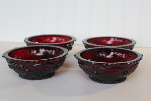 photo of Fostoria royal ruby red glass berry bowls or dessert dishes, Avon Cape Cod pattern #2