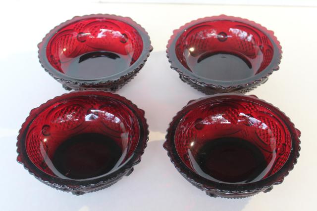 photo of Fostoria royal ruby red glass berry bowls or dessert dishes, Avon Cape Cod pattern #3