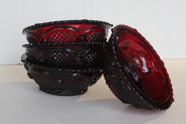 photo of Fostoria royal ruby red glass berry bowls or dessert dishes, Avon Cape Cod pattern #6