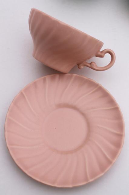 photo of Franciscan Coronado vintage matte glaze pottery cups & saucers, mid-century mod pastels #14