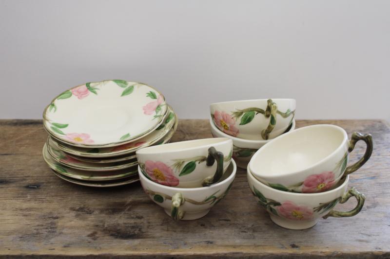 photo of Franciscan Desert Rose china cups & saucers for six, vintage USA back stamp #3