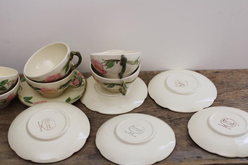 photo of Franciscan Desert Rose china cups & saucers for six, vintage USA back stamp #9