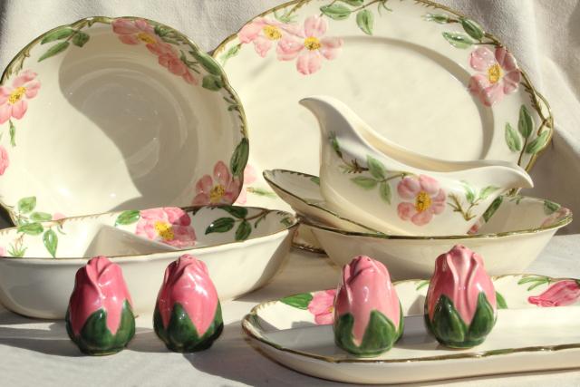 photo of Franciscan Desert Rose china serving pieces, mid-century vintage tableware w/ pink flowers #1