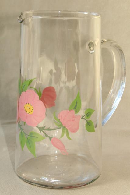 photo of Franciscan Desert Rose go along glassware, clear glass pitcher w/ pink flowers #1