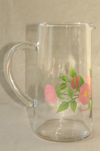 photo of Franciscan Desert Rose go along glassware, clear glass pitcher w/ pink flowers #4