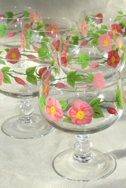 photo of Franciscan Desert Rose go along glassware, pink flowers large champagne coupes marked France #1