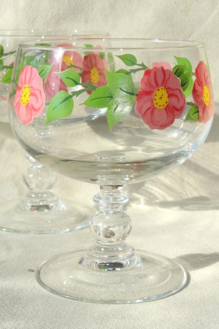 photo of Franciscan Desert Rose go along glassware, pink flowers large champagne coupes marked France #2