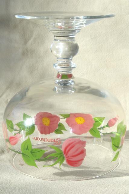 photo of Franciscan Desert Rose go along glassware, pink flowers large champagne coupes marked France #5