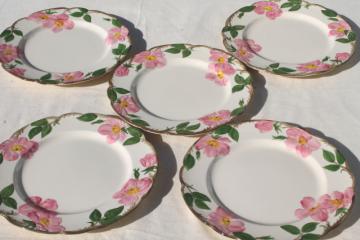 catalog photo of Franciscan pottery Desert Rose pattern vintage dinner plates, lot of five