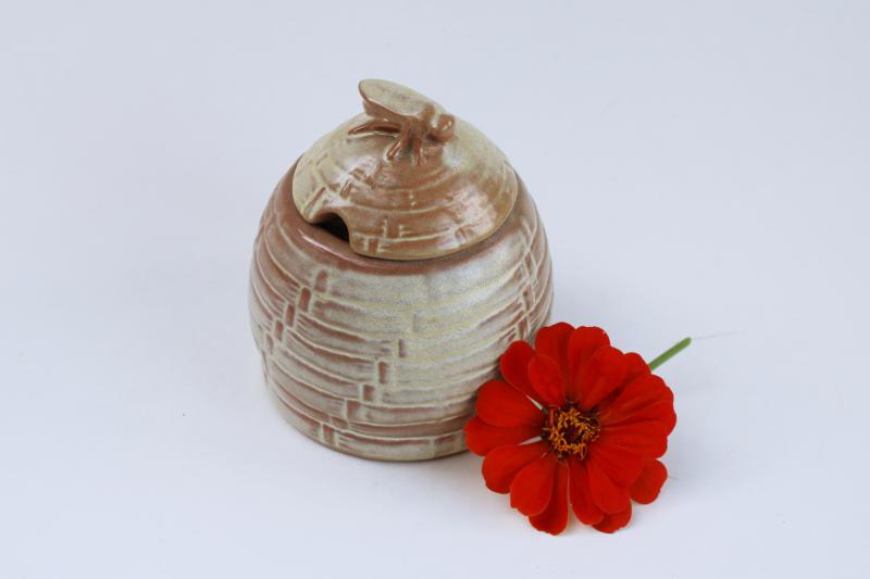 photo of Frankoma pottery bee skep beehive honey jar, vintage honey pot #1