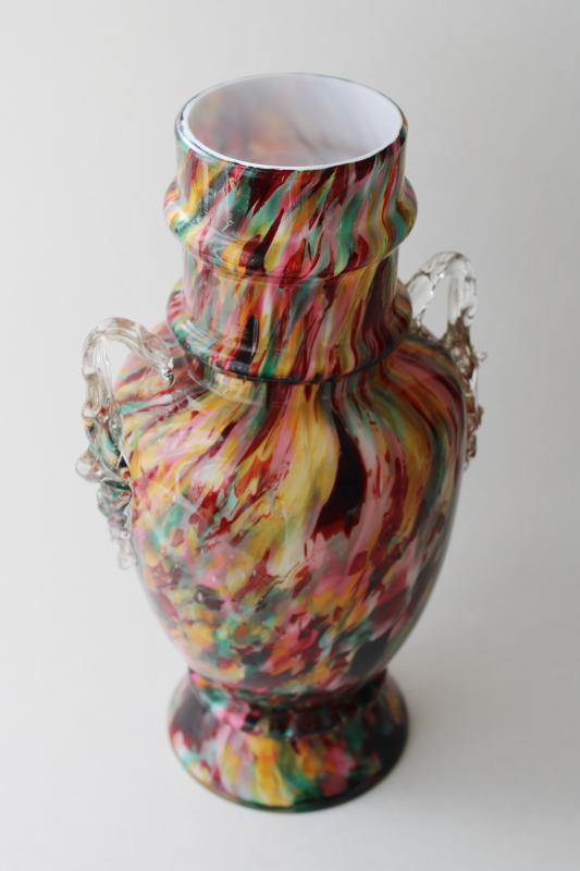 photo of Franz Welz art deco vintage Czech art glass, large vase multi colored confetti spatter #1