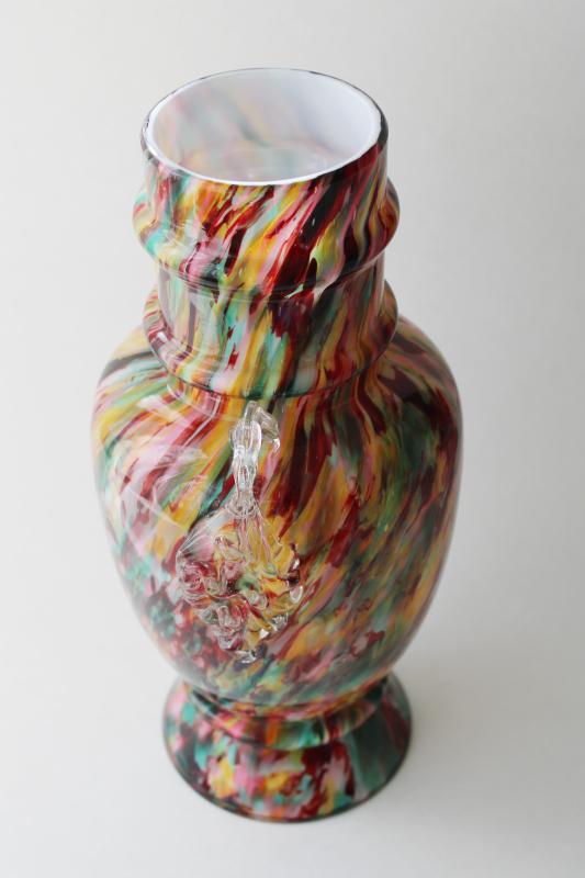 photo of Franz Welz art deco vintage Czech art glass, large vase multi colored confetti spatter #2
