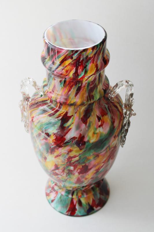photo of Franz Welz art deco vintage Czech art glass, large vase multi colored confetti spatter #3