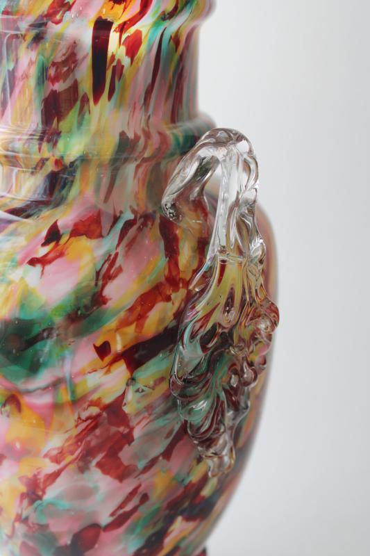 photo of Franz Welz art deco vintage Czech art glass, large vase multi colored confetti spatter #4