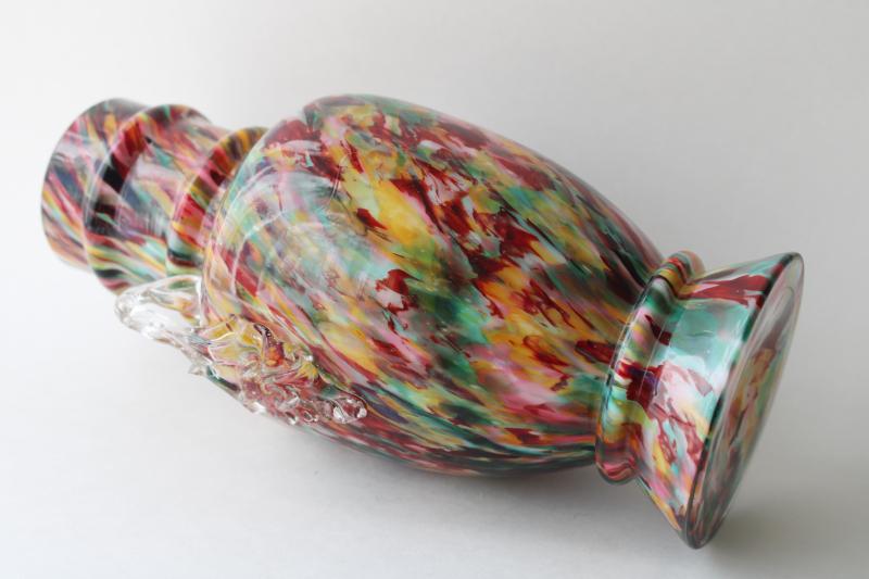 photo of Franz Welz art deco vintage Czech art glass, large vase multi colored confetti spatter #7