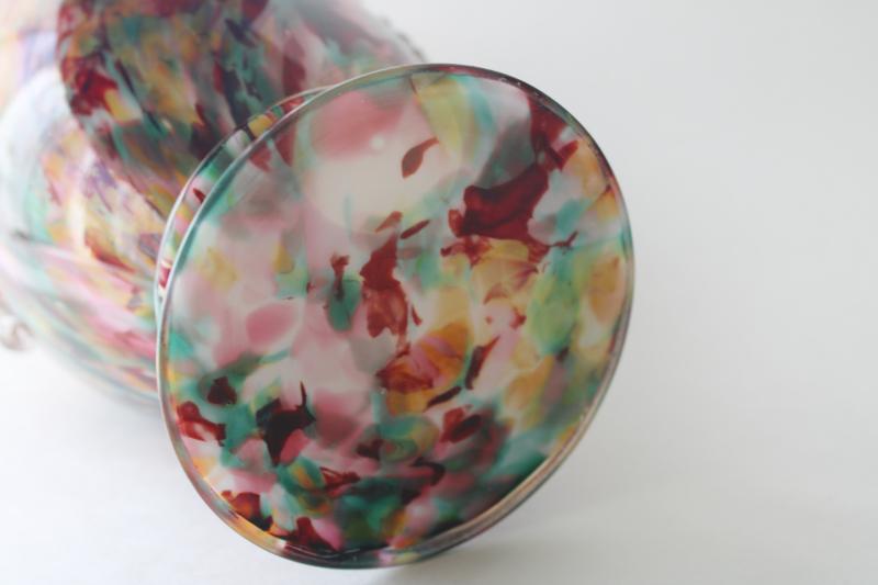 photo of Franz Welz art deco vintage Czech art glass, large vase multi colored confetti spatter #8