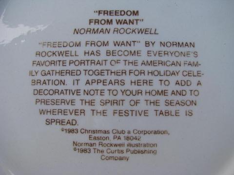 photo of Freedom From Want, vintage Norman Rockwell print holiday pie plate #2