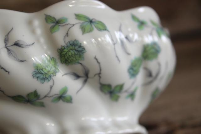 photo of French Royal Limoges Veronese china vintage flower bowl, grey green leaves & clover #2