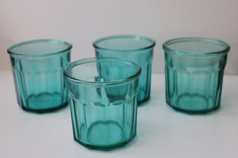 photo of French aqua green glass working glasses jars or tumblers Luminarc 500ml #1