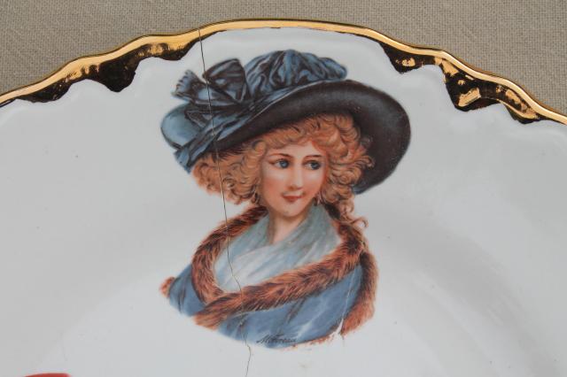 photo of French belles dames antique lady's portrait plate, turn of the century vintage china #2