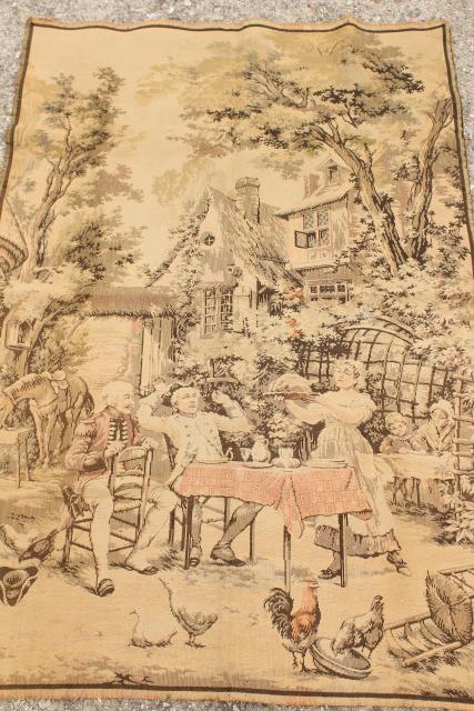 photo of French country bohemian scene brocante vintage cotton tapestry wall hanging #2