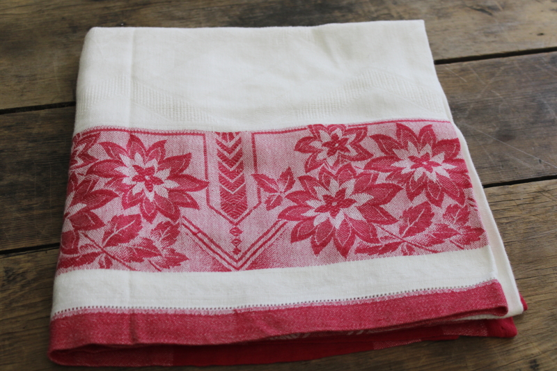 photo of French country cotton kitchen tablecloth early 1900s vintage turkey red & white border #1