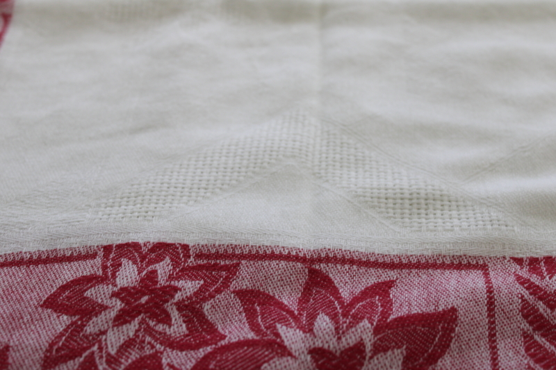 photo of French country cotton kitchen tablecloth early 1900s vintage turkey red & white border #3