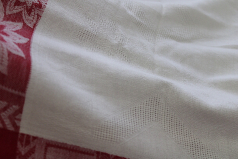 photo of French country cotton kitchen tablecloth early 1900s vintage turkey red & white border #4