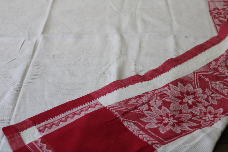 photo of French country cotton kitchen tablecloth early 1900s vintage turkey red & white border #6