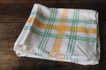 catalog photo of French country farmhouse style vintage pure linen tablecloth, green & yellow woven border