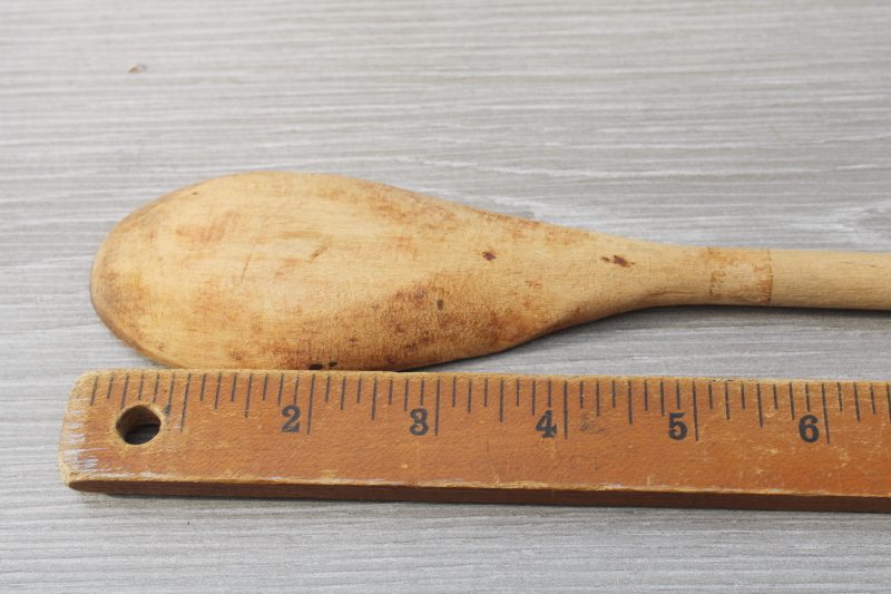 photo of French country kitchen style long handled wooden spoon, vintage wood spoon stamped Belgium #3