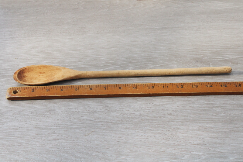 photo of French country kitchen style long handled wooden spoon, vintage wood spoon stamped Belgium #4