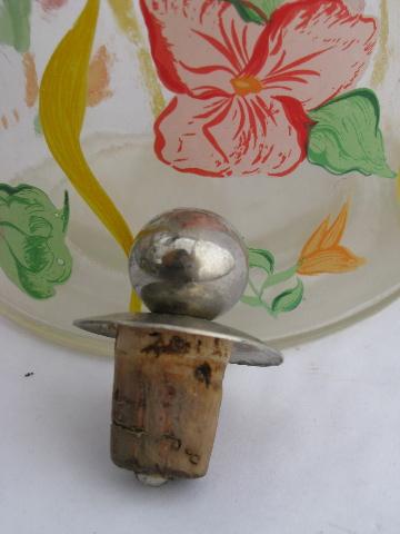 photo of French country or Italian style vintage painted flowers glass decanter or oil bottle #3