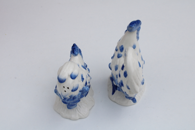 photo of French country style blue & white china hen & rooster, ceramic chickens S&P shakers #3