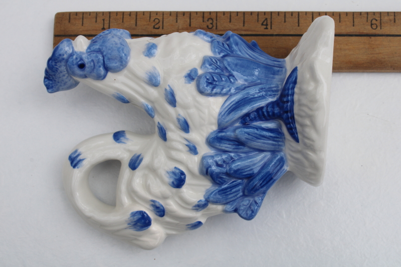 photo of French country style blue & white china hen & rooster, ceramic chickens S&P shakers #6