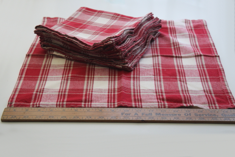 photo of French country style red, flax, cream plaid napkins, heavy cotton fabric cloth napkin set #4