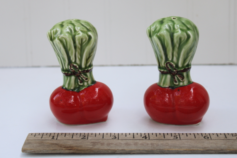 photo of French country style vintage Lefton Japan ceramic S-P set, red radishes salt pepper shakers #1